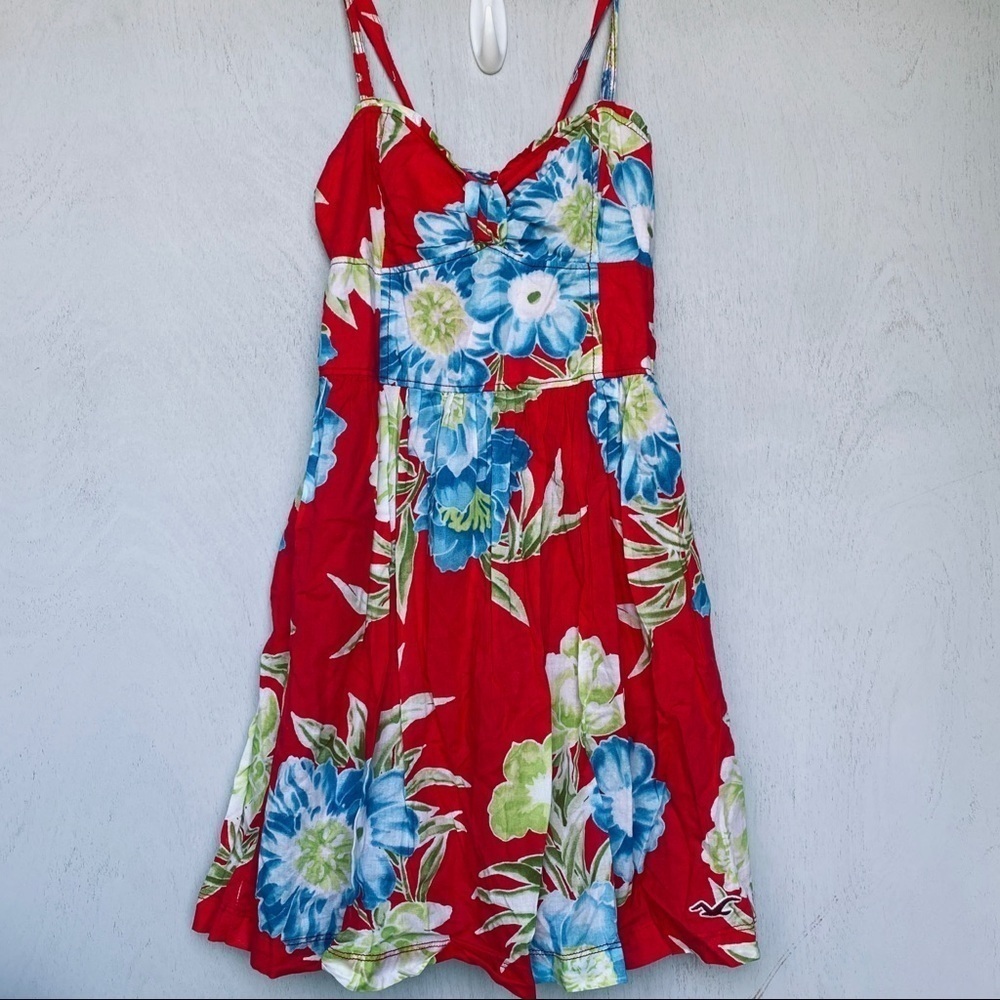 Hollister Red Flower Dress w/ Spaghetti Straps